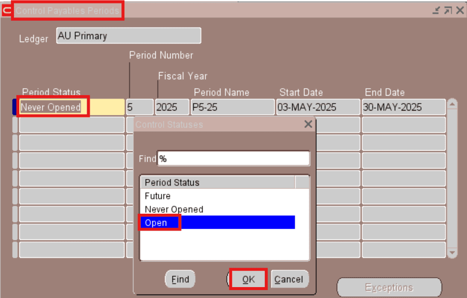 Payables (AP) Open Period in Oracle Apps R12