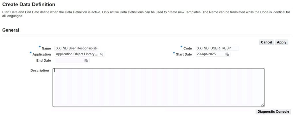 BI Publisher Create Data Definition