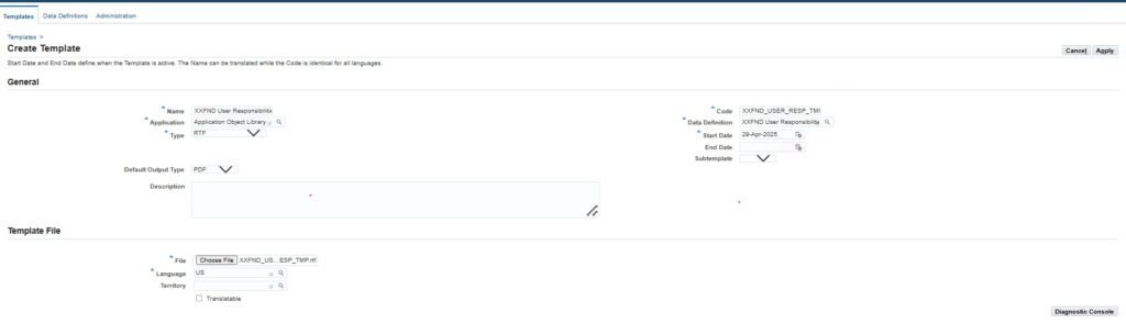 BI Publisher Create Template