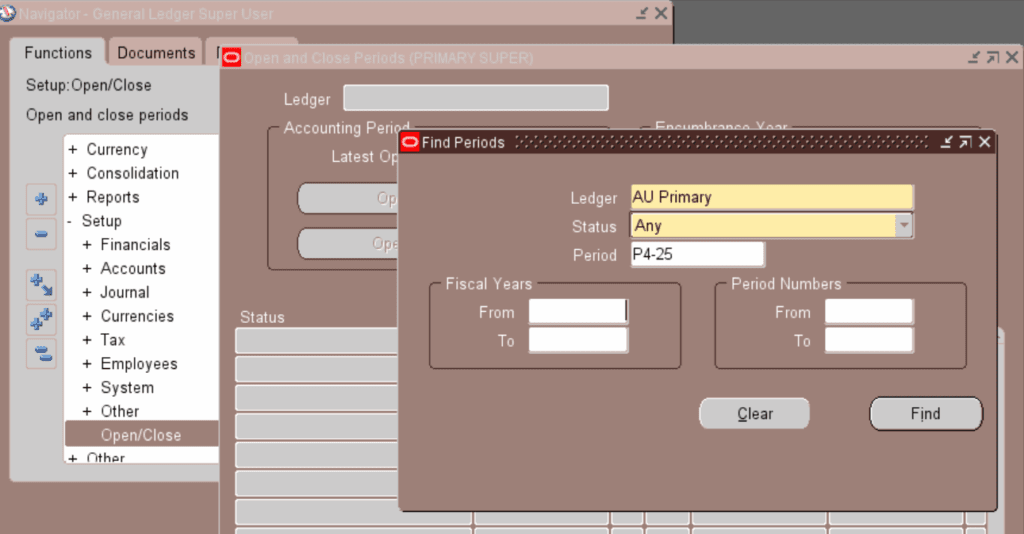 GL Period Open (Close) Navigation in Oracle Apps R12