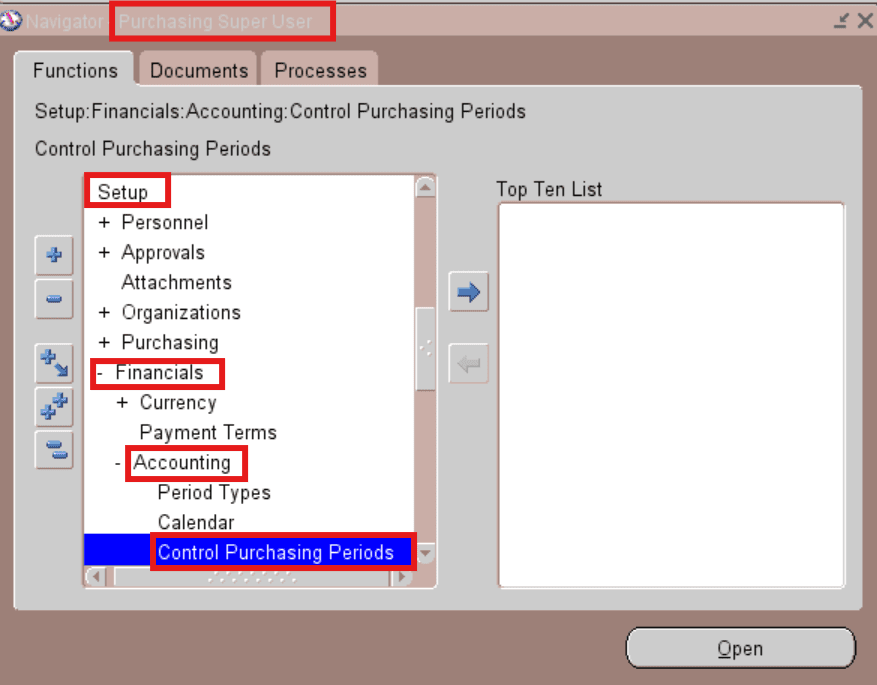 Purchasing(PO) Open/Close period Navigation