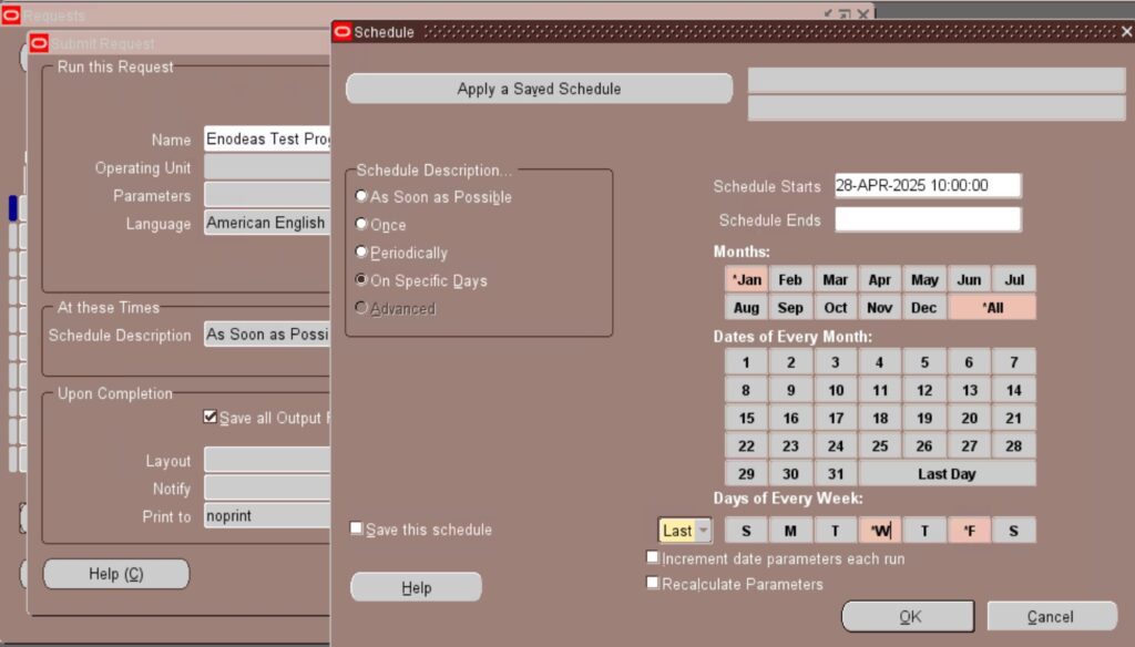 How to Schedule Concurrent Programs for specific days in Oracle Apps R12