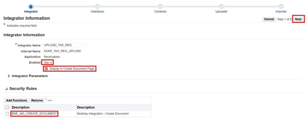 create integrator oracle webadi