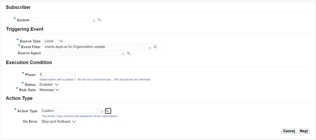 Create Vusiness event subscription