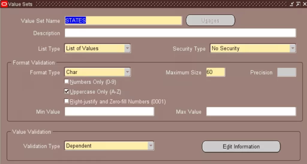 value sets validation type dependent