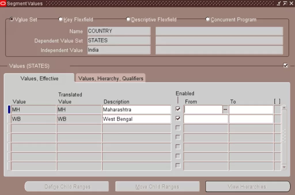 value sets validation type dependent values