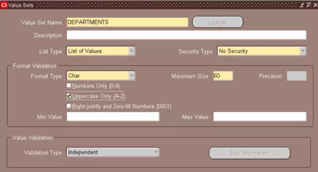 value sets validation type Independent