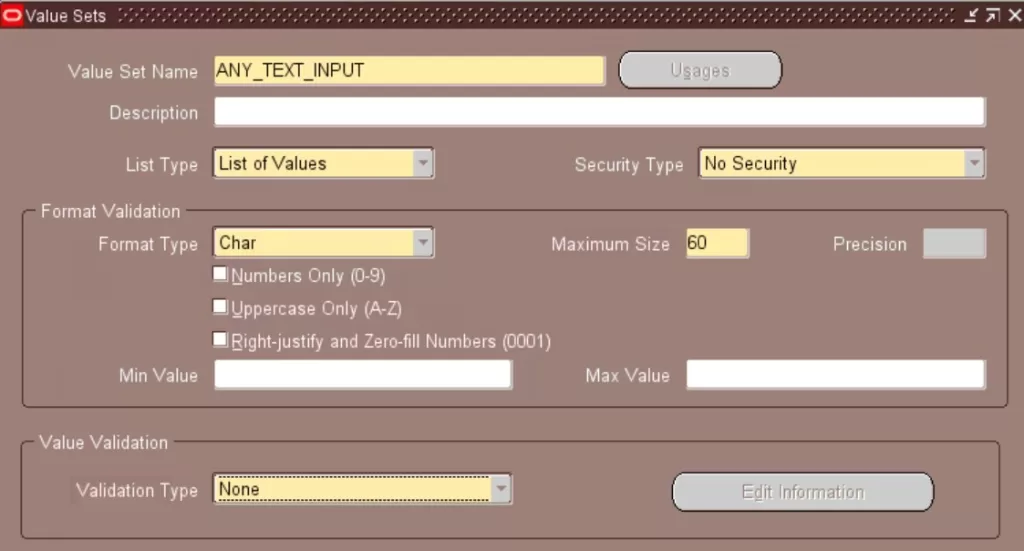 value sets validation type none