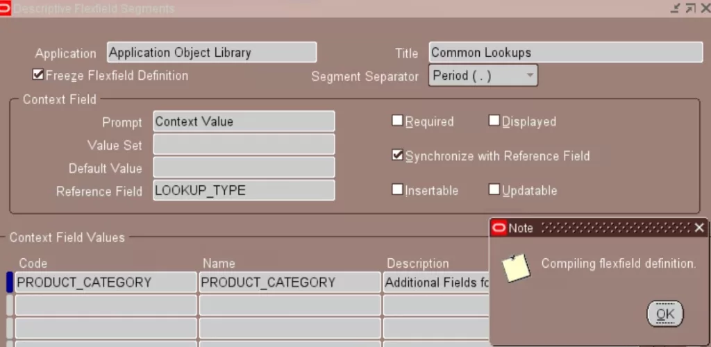 Freeze and compile Flexfield Definition